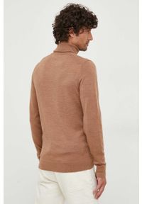 Calvin Klein sweter wełniany męski kolor brązowy lekki z golferm. Typ kołnierza: golf. Kolor: brązowy. Materiał: wełna #7