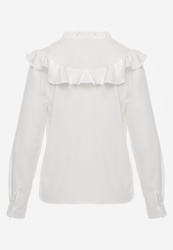 Born2be - Biała Koszula z Ozdobnym Kołnierzem z Falbaną Acitani. Typ kołnierza: kołnierz z falbankami. Kolor: biały. Materiał: tkanina, koronka. Długość rękawa: długi rękaw. Długość: długie. Wzór: gładki