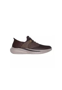 skechers - Buty sportowe Sneakersy męskie, Slip-Ins: Slade - Macklin. Kolor: brązowy. Materiał: syntetyk, tkanina. Model: Skechers Sport. Sport: turystyka piesza