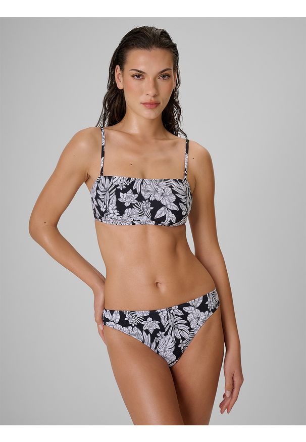 4f - 4F Góra od bikini damska - czarna M. Kolor: czarny. Materiał: materiał, skóra. Długość: długie