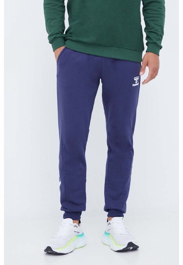 Hummel spodnie dresowe kolor fioletowy z nadrukiem. Kolor: fioletowy. Materiał: dresówka. Wzór: nadruk