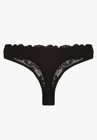 Born2be - Czarne Koronkowe Majtki Stringi z Bawełny Venalora. Kolor: czarny. Materiał: koronka, bawełna #2