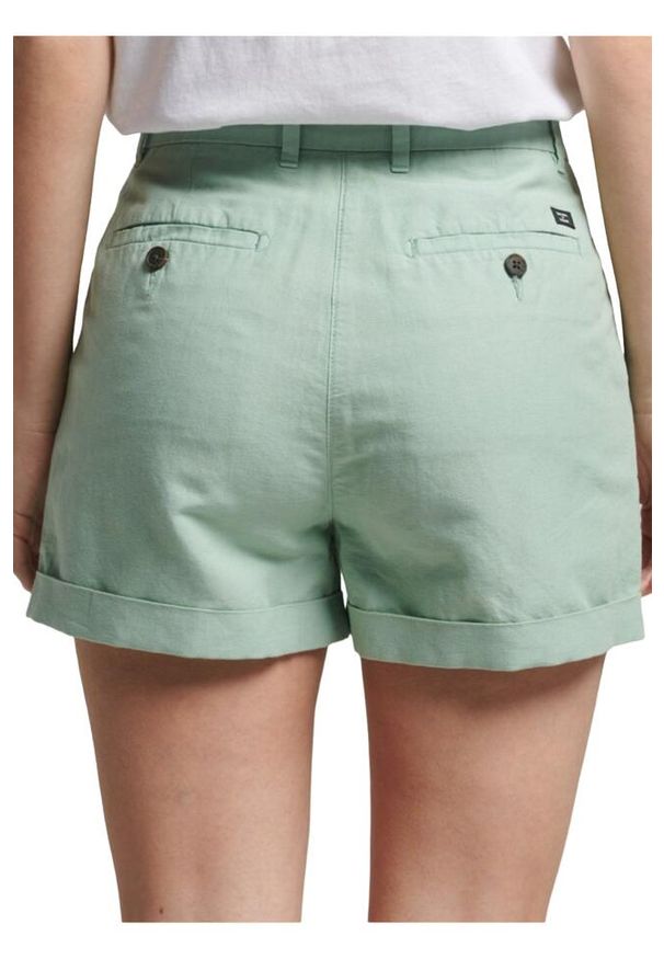 Spodenki sportowe damskie Superdry Studios Linen. Kolor: zielony. Materiał: bawełna, len