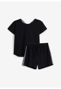 bonprix - T-shirt i szorty z mieszanki bawełny organicznej (2 części). Okazja: na co dzień. Kolor: czarny. Materiał: bawełna. Sezon: lato. Styl: casual #1