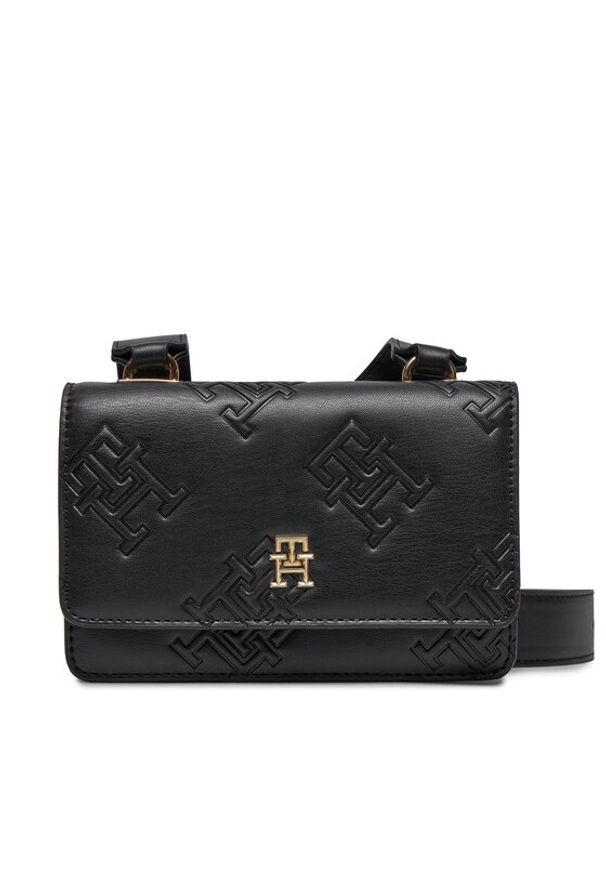 TOMMY HILFIGER - Tommy Hilfiger Torebka Th Refined Crossover Mono AW0AW15727 Czarny. Kolor: czarny. Materiał: skórzane
