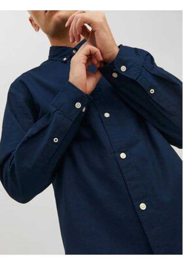 Jack & Jones Koszula 12182486 Granatowy Slim Fit. Kolor: niebieski. Materiał: bawełna