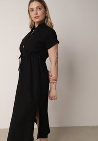 Born2be - Czarna Sukienka Koszulowa z Bawełną Wiskozą i Ozdobnymi Guzikami Parranes. Okazja: na co dzień. Kolor: czarny. Materiał: wiskoza, bawełna. Typ sukienki: koszulowe. Styl: casual, klasyczny, elegancki #3