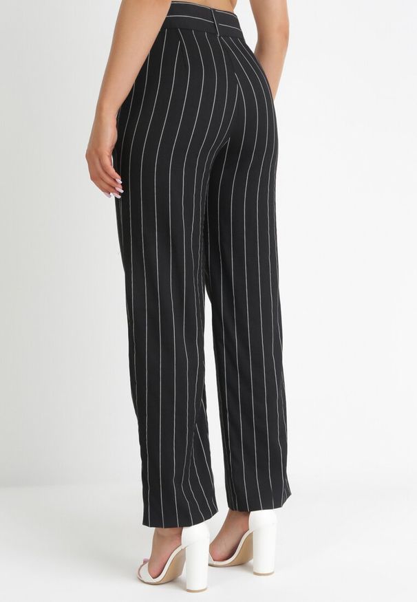 Born2be - Czarne Szerokie Spodnie z Wysokim Stanem Lacis. Stan: podwyższony. Kolor: czarny