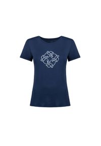 Ochnik - Granatowy T-shirt damski z wilgą. Kolor: niebieski. Materiał: wiskoza. Wzór: aplikacja