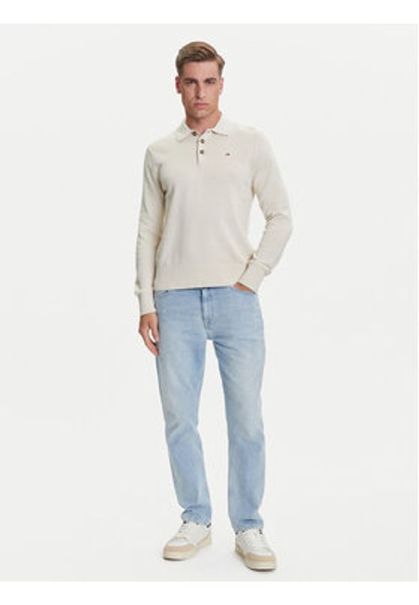 Tommy Jeans Sweter Essential DM0DM20304 Beżowy Slim Fit. Kolor: beżowy. Materiał: bawełna