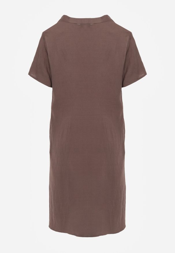 Born2be - Brązowa Wiskozowa Sukienka o Pudełkowym Kroju z Dekoltem V z Guzikami Berborin. Okazja: do pracy, na co dzień. Kolekcja: plus size. Kolor: brązowy. Materiał: wiskoza. Typ sukienki: proste, dla puszystych. Styl: klasyczny, casual