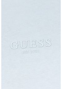 Guess - GUESS Błękitny t-shirt męski z aplikacją z logo, Rozmiar S. Kolor: niebieski. Wzór: aplikacja #3