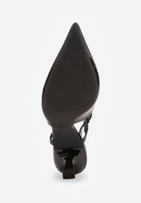 Renee - Czarne Czółenka na Szpilce Typu Kaczuszka Peep Toe Ozdobione Klamrami Evalssia. Okazja: na co dzień. Nosek buta: otwarty. Zapięcie: klamry. Kolor: czarny. Materiał: jeans. Wzór: aplikacja. Obcas: na szpilce. Styl: casual, elegancki #4