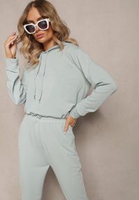 Renee - Miętowy 2-częściowy Komplet Dresowy z Gładkiej Dzianiny Bluza i Spodnie Honorille. Kolor: miętowy. Materiał: dzianina, dresówka. Wzór: gładki #5