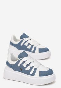 Renee - Biało-Niebieskie Sneakersy na Platformie z Szerokim Sznurowaniem Aklilu. Nosek buta: okrągły. Zapięcie: sznurówki. Kolor: niebieski. Materiał: materiał. Sezon: wiosna, lato, jesień. Obcas: na platformie. Wysokość obcasa: niski #2