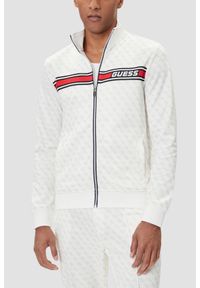 Guess - GUESS Biała rozpinana męska bluza w monogram Korbin, Rozmiar XL. Okazja: na co dzień. Kolor: biały. Styl: elegancki, casual, sportowy #1