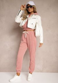 Renee - Różowe Dresowe Spodnie z Bawełną High Waist Wykończone w Pasie Gumką Ekadela. Stan: podwyższony. Kolor: różowy. Materiał: dresówka, bawełna #4