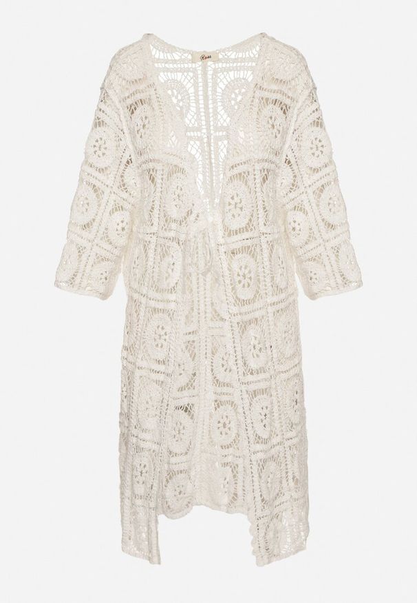 Born2be - Biały Bawełniany Kardigan z Ażurowym Wzorem i Wiązaniem Halionna. Okazja: na co dzień. Kolor: biały. Materiał: bawełna. Wzór: ażurowy. Sezon: wiosna. Styl: casual, klasyczny