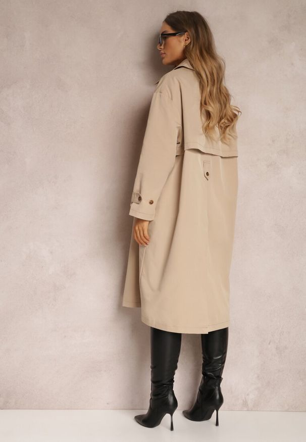 Renee - Beżowy Płaszcz Trencz Oversize Flilia. Kolor: beżowy. Długość: krótkie