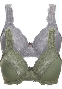 bonprix - Biustonosz minimizer z wyściełanymi ramiączkami (2 szt.). Kolor: zielony. Materiał: koronka. Rodzaj stanika: różne sposoby noszenia, wyściełane miseczki. Wzór: koronka #1