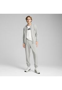 Puma - Męskie dres z kapturem PUMA Light Gray Heather. Kolor: wielokolorowy, czarny, szary. Materiał: dresówka. Wzór: haft, aplikacja