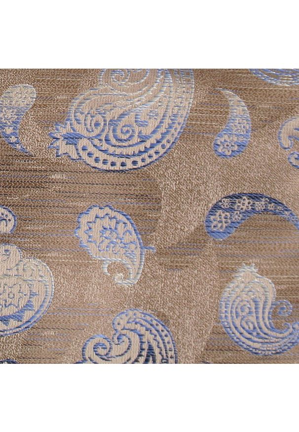 Mucha Męska w Zestawie z Poszetką - Alties - Beż, Duże Paisley. Kolor: beżowy, wielokolorowy, brązowy. Wzór: paisley. Styl: elegancki, sportowy
