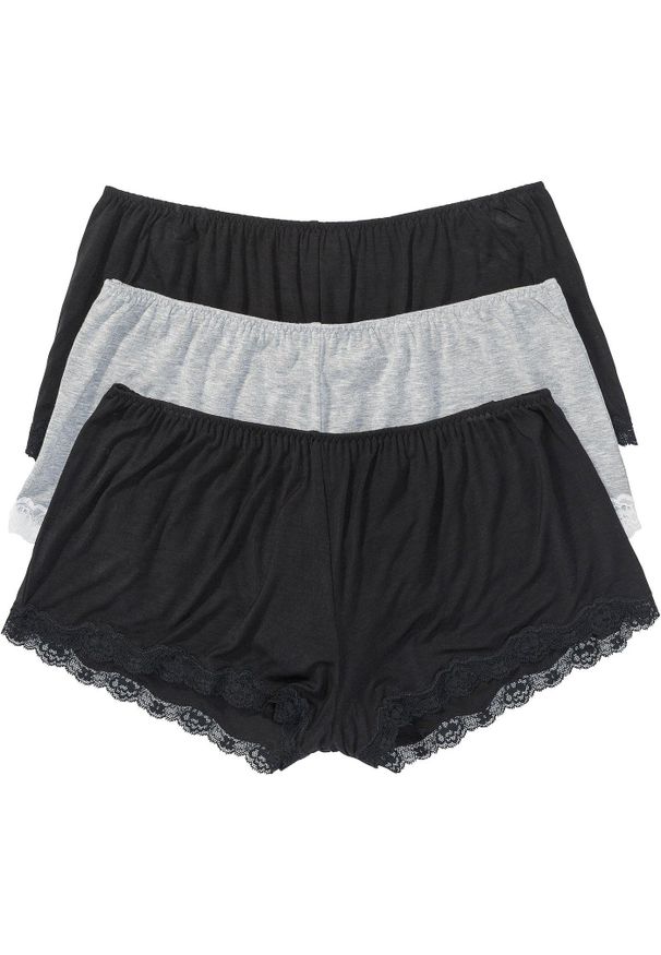 bonprix - Luźniejsze bokserki z wiskozy (3 pary). Kolor: czarny. Materiał: wiskoza. Wzór: koronka