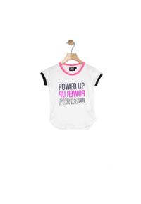 LEONE 1947 APPAREL - Dziewczęcy T-shirt z krótkim rękawem Power Up i kontrastowymi krawędziami. Kolor: biały. Długość rękawa: krótki rękaw. Długość: krótkie. Sport: joga i pilates