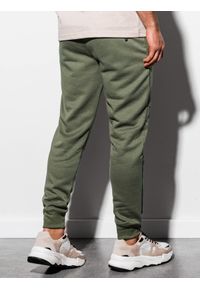 Ombre Clothing - Spodnie męskie dresowe z przeszyciami - khaki V1 OM-PASK-0137 - XXL. Kolor: brązowy. Materiał: dresówka. Wzór: nadruk #3