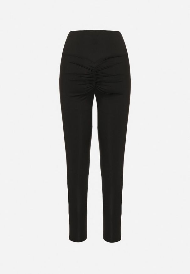 Born2be - Czarne Elastyczne Legginsy z Efektem Push-Up Ozdobione Lampasami Akeria. Okazja: na co dzień. Kolor: czarny. Wzór: aplikacja. Styl: sportowy, casual