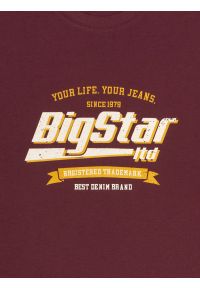 Big-Star - Koszulka męska z nadrukiem bordowa Briss 604. Okazja: na co dzień. Kolor: czerwony. Materiał: bawełna, materiał, skóra, jeans. Wzór: nadruk. Styl: klasyczny, vintage, casual
