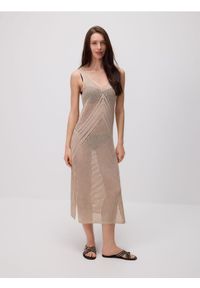 Reserved - Ażurowa narzutka plażowa - złoty. Okazja: na plażę. Kolor: złoty. Materiał: dzianina. Wzór: ażurowy #1