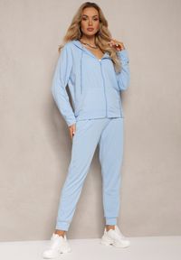 Renee - Jasnoniebieski Komplet Dresowy z Bluzą z Kapturem i Spodniami z Gumką w Pasie Typu Jogger Tellgana. Kolor: niebieski. Materiał: dresówka