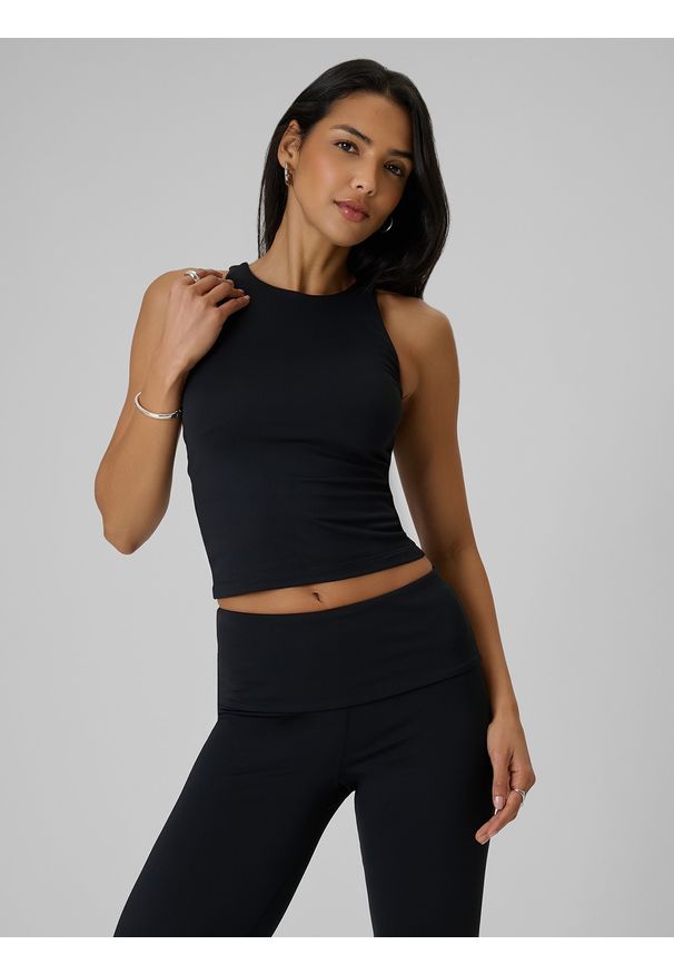 4f - 4F Koszulka bez rękawów slim gładka damska - czarna XS. Kolor: czarny. Materiał: materiał, dzianina. Długość rękawa: bez rękawów. Wzór: gładki