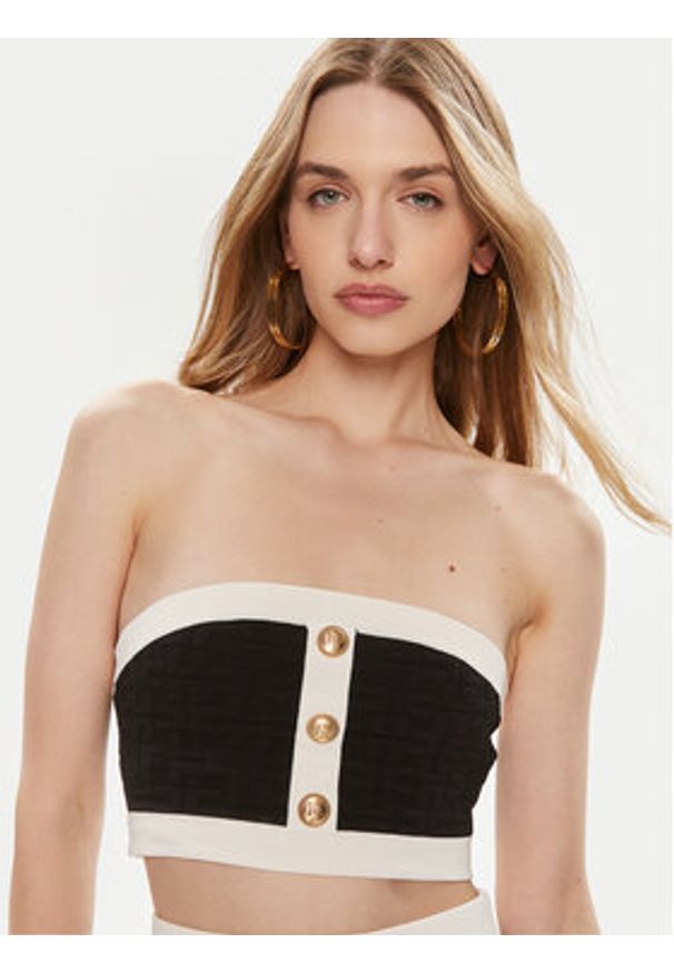 Elisabetta Franchi Bluzka TK-15B-42E2-004477 Czarny Slim Fit. Kolor: czarny. Materiał: syntetyk