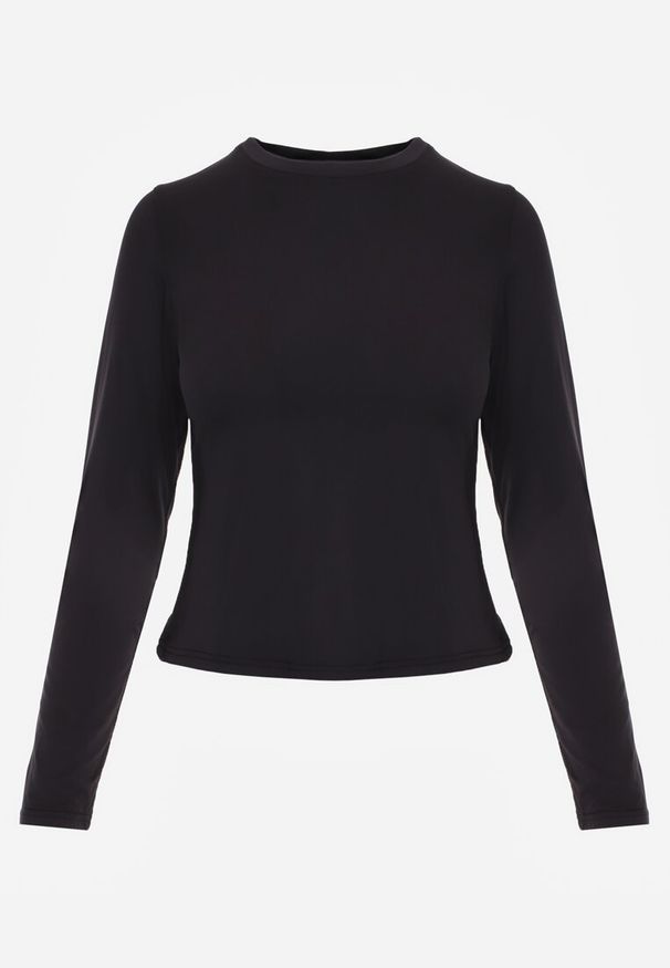 Renee - Czarna Dopasowana Bluzka Typu Longsleeve z Bawełną Moanti. Okazja: na co dzień. Kolor: czarny. Materiał: bawełna. Długość rękawa: długi rękaw. Wzór: kropki. Styl: casual