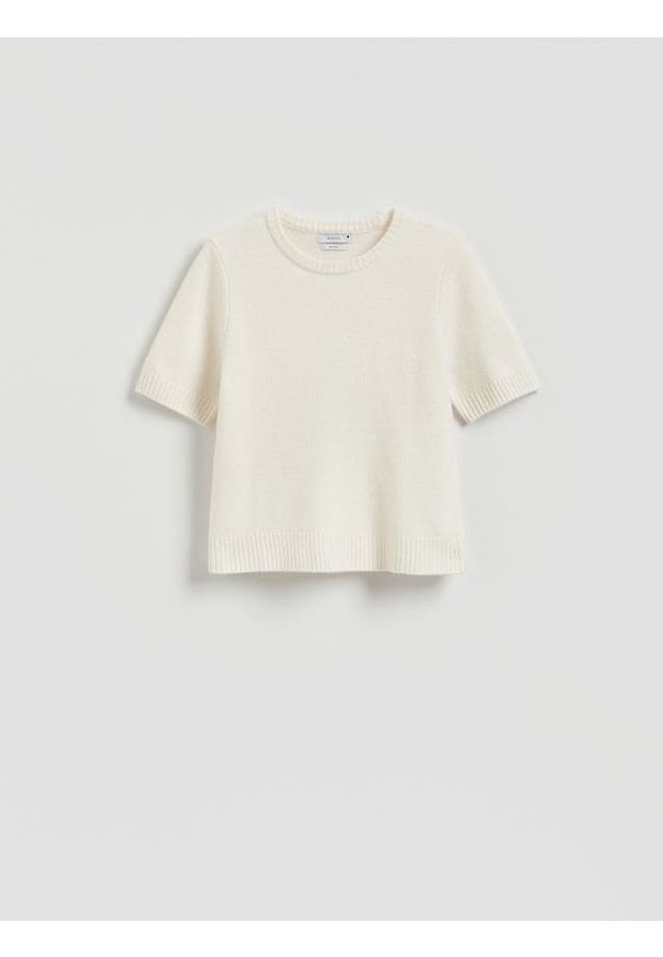 Reserved - Wełniany sweter - kremowy. Kolor: kremowy. Materiał: wełna