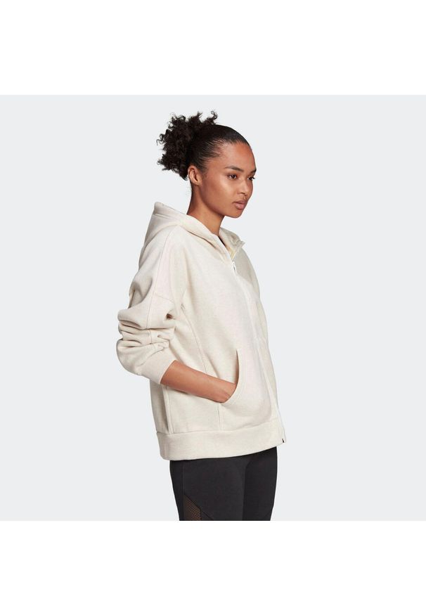 Bluza damska Adidas Sportswear Studio Lounge Fleece Hooded Full-Zip Hoodie. Kolor: beżowy. Materiał: bawełna, poliester