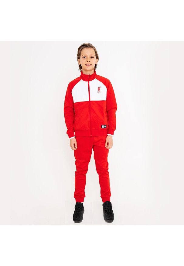 LIVERPOOL FC - Dres piłkarski dziecięcy Liverpool 21/22. Kolor: wielokolorowy, biały, czerwony. Materiał: dresówka. Styl: sportowy