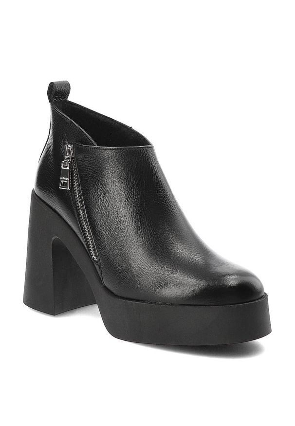 Czarne Botki Armodo Modne Buty Na Obcasie. Kolor: czarny. Materiał: skóra. Wzór: grochy. Obcas: na obcasie. Styl: elegancki, wizytowy. Wysokość obcasa: średni