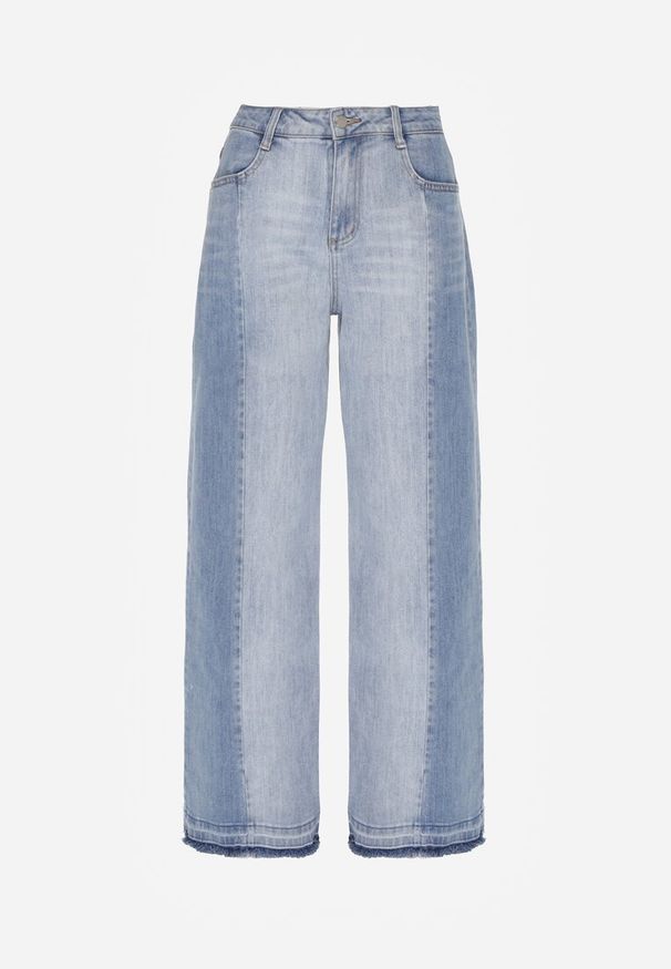 Born2be - Niebieskie Dwukolorowe Jeansy o Szerokim Kroju z Wysokim Stanem Seronore. Okazja: na co dzień, do pracy, na spotkanie biznesowe. Stan: podwyższony. Kolor: niebieski. Styl: biznesowy, klasyczny, casual, elegancki