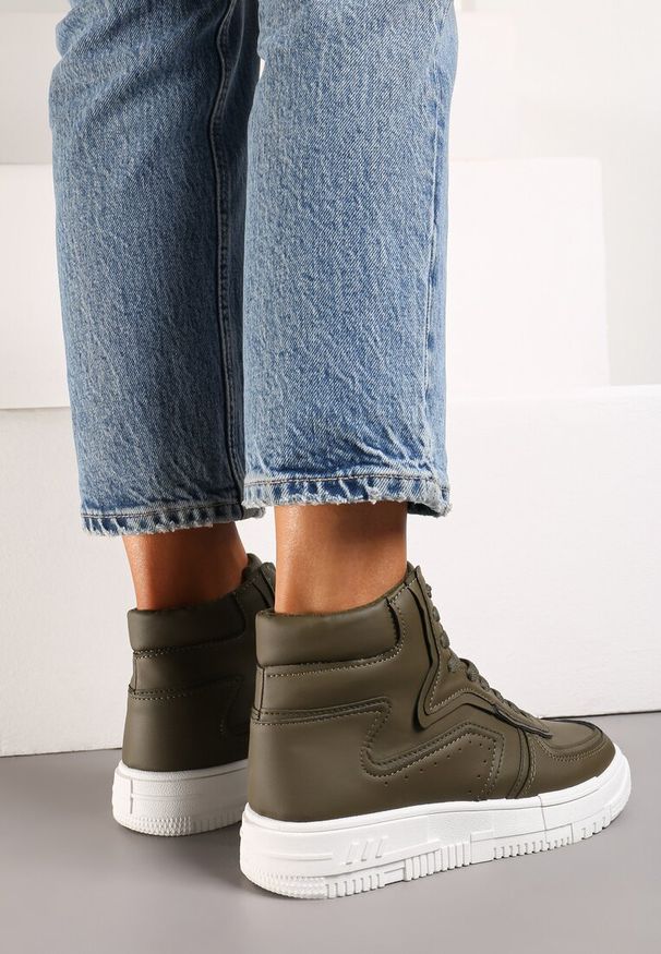 Born2be - Zielone Płaskie Sznurowane Sneakersy z Cholewką za Kostkę Targia. Wysokość cholewki: za kostkę. Kolor: zielony. Materiał: jeans. Szerokość cholewki: normalna