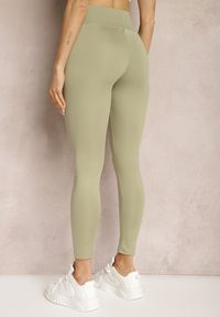 Renee - Zielone Legginsy High Waist z Gumką w Pasie Cloen. Okazja: na co dzień, na spacer. Stan: podwyższony. Kolor: zielony. Styl: klasyczny, casual
