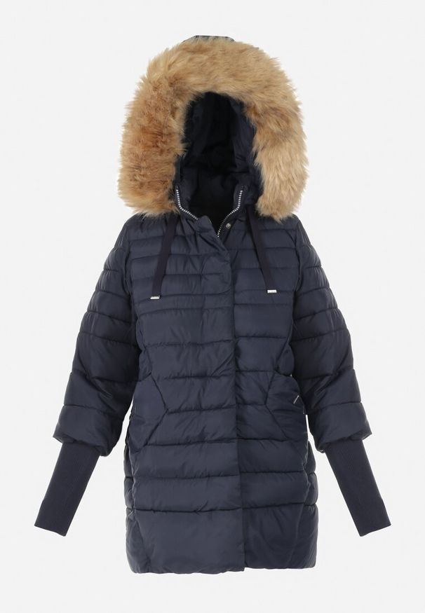 Born2be - Granatowa Kurtka Pikowana z Szerokim Ściągaczem przy Rękawach Rese. Okazja: na co dzień. Kolor: niebieski. Materiał: jeans, futro. Styl: elegancki, casual