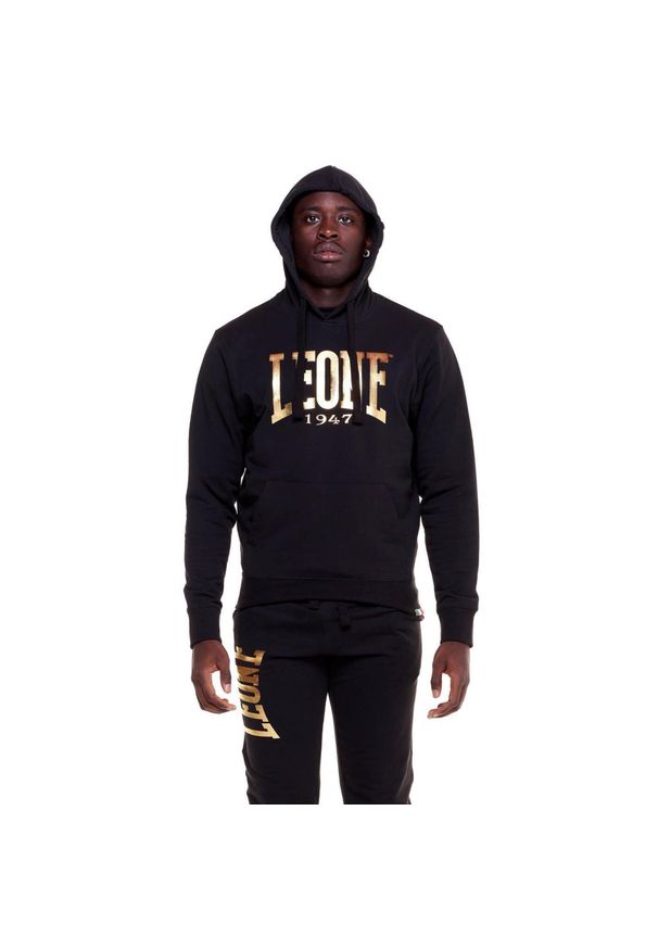 LEONE 1947 APPAREL - Złota bluza męska z kapturem. Typ kołnierza: kaptur. Kolor: czarny. Materiał: tkanina. Sport: fitness