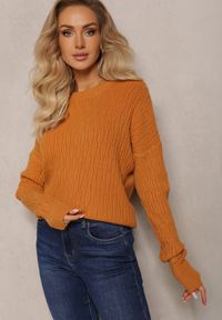 Renee - Brązowy Sweter z Tłoczeniami o Klasycznym Fasonie Sigune. Kolor: brązowy. Wzór: jednolity. Sezon: jesień, zima. Styl: klasyczny #4