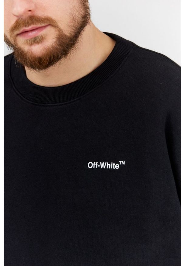 OFF-WHITE Czarna bluza męska z nadrukiem na plecach. Kolor: czarny. Materiał: prążkowany. Wzór: nadruk