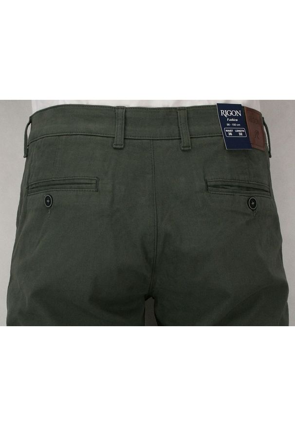Rigon - Męskie Spodnie Bawełniane, Chinosy, Zwężane, Khaki. Kolor: brązowy. Materiał: bawełna, lycra