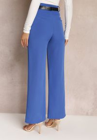 Renee - Granatowe Szerokie Spodnie z Wysokim Stanem i Paskiem z Ozdobną Klamrą Lilura. Stan: podwyższony. Kolor: niebieski #3