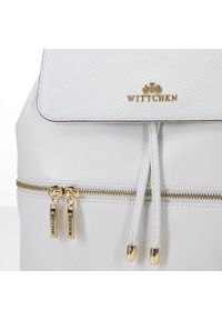 Wittchen - Damski plecak worek skórzany z poziomym suwakiem. Kolor: biały. Materiał: skóra. Wzór: gładki